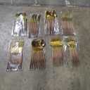 Lullaby 88 PCS Gold Plastic Silverware, Gold Disposable Cutlery with Wood Grain Handle Include Forks, Spoons,  Knives, Elegant Disposable Silverware for Wedding, Party, Gathering, Daily Use