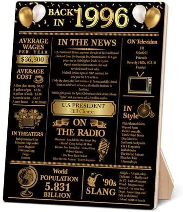 30th Birthday Party Decorations for Women Men, Black and Gold Back in 1996 Poster Wooden Sign, 30th Anniversary Birthday Table Decorations Party Favors