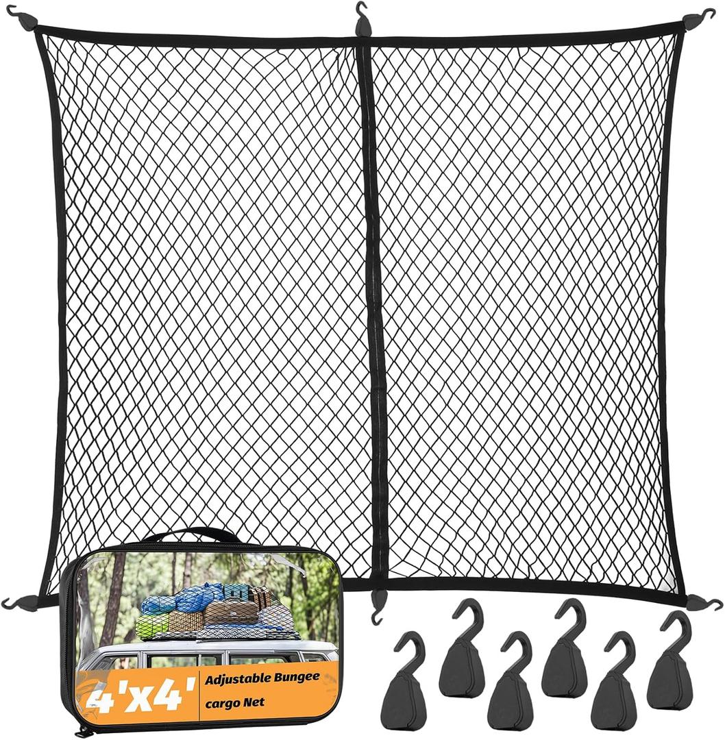 Cargo Net for Pickup Truck Bed - Cargo Nets for Trailer Boat 4'x4' to 8'x8' Truck Beds Netting - Automotive Cargo Net with 6 Hooks