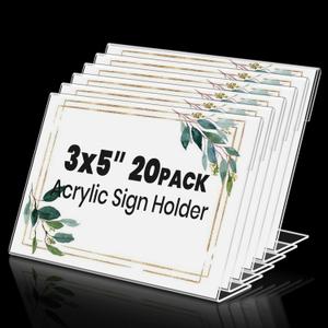 Acrylic Sign Holders 3x5 Inches Display Clear, Acrylic Table Signs Label Holders Slant Back Sign Holders Stand Small Acrylic Display Stands for Office, Store, Restaurant (20 PCS)