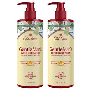Old Spice Hand & Body Lotion for Men, Gentleman's Super Hydration, 24/7 Moisturizing with Vitamin B3 Complex, Fast Absorping, Eucalyptus & Coconut Cream, 17 oz (Pack of 2)