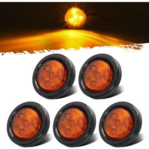 Partsam 5pcs 2" Amber Round Sealed Clearance Side Marker Light [DOT Approved] 4 LED Mount Grommet/Pigtails for Trailer Truck Camper RV