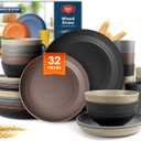 Teivio 32-Piece Kitchen Plastic Wheat Straw Dinnerware Set,Service for 8,Unbreakable Dinner Plates, Bowls,Cups,Farmhouse Outdoor Camping Dishes for Rustic Life/Country/Vintage Colorful,Aesthetic