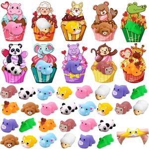 DIYDEC 30 Pack Valentines Mochi Squishies Toys with Valentine Cards for Kids Mini Animal Squishy Stress Relief Toy Valentine's Day Toys for Valentines Party Favors School Classroom Exchange