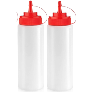 Norcalway 12 oz Condiment Squeeze Bottles for Sauces - Leak Proof Oil, Syrup, Dressing Squirt Bottles - 2 Pack
