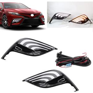 MotorFansClub LED 2 Colors White Amber Daytime Running Lights Sequential Flash Turn Signal Fit for Camry SE XSE 2021 2022 2023 2024 Accessories Front Fog lamps Driver and Passenger Side