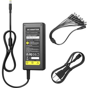 DC 12V 5A Power Supply Adapter with 8 Splitter Power Cable for Security Camera CCTV DVR Surveillance System LED Power Transformers-Fits Analog/AHD DVR/Camera