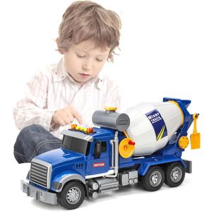 Cement Mixer Truck Toys for Boys Age 4-7, Construction Trucks with Lights and Sounds, Powered Push Car Construction Vehicle Toys Truck with Opening Doors Toy Gift for Boys Grils Kids