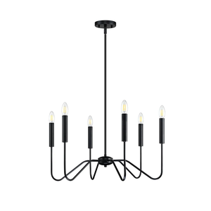 6 Light Linear Rod Chandelier Lighting Fixture Classic Modern Chandeliers Black for Kitchen Island Foyer Living Room E12 Base
