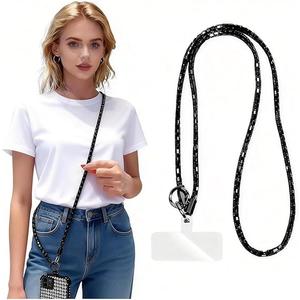 Phone Lanyard Crossbody with Hanging Loops, Clip and Go Strap for Phone with Zipper Wallet, Adjustable Elastic Phone Strap, Black