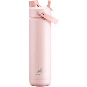 POWCAN 26 oz Insulated Water Bottle with 2-in-1 Straw and Spout Lid, Keep Cold 24H, Leak-Proof, Fits in Car Cup Holder, Stainless Steel Water Bottle for Sports, Travel, and School (Cotton Candy)