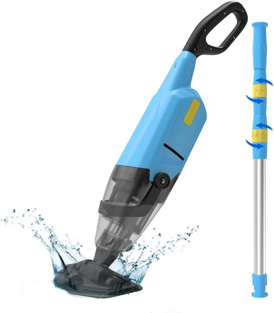 Cordless Pool Vacuum Cleaner for Above Ground Pool & In Ground Rechargeable Pool Vacuum Cleaner - 90 Mins Runtime, with 69" Telescopic Pole, Spa Vacuum for Hot Tub- Fast 3H Charge (Blue)