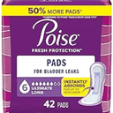 Poise Incontinence Pads for Women, Maximum Absorbency, Long, Pack of 42
