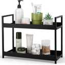 Bathroom Counter Organizer 2 Tier Vanity Storage Countertop Shelf Makeup Organizer Perfume Tray Skincare Holder for Sink, Dresser, Kitchen, Large Black