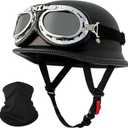 German Style Motorcycle Helmet, DOT Approved Thin Cap Adult Men Women Half Face Retro Helmet for Cruiser Scooter Chopper (Large, Half)
