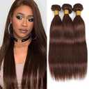 Bundles Human Hair 18 20 22 Inch Straight Dark Brown Color 4 Chocolate Brown Human Hair Bundles 11A Unprocessed Brazilian Virgin Hair Quick Weave for Black Women