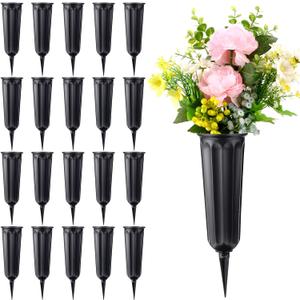 20 Pack Cemetery Vases with Spikes,Plastic Vases for Flowers,Grave Decorations for Cemetery,Grave Flower Holder,Memorial Floral Vase(Black)
