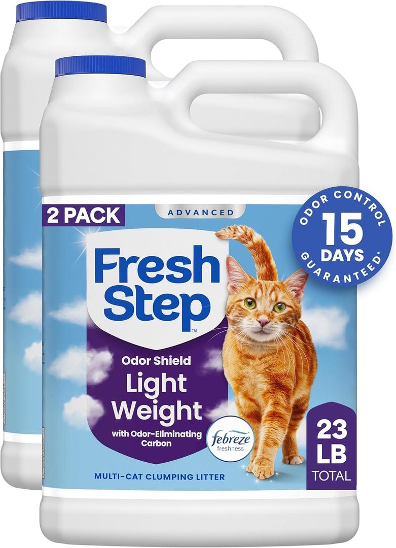Fresh Step Advanced Odor Shield Light Weight Multi Cat Clumping Litter with Febreze, Low Dust, Odor Control with Ammonia Block Technology, Compatible in Automatic Litter Boxes, 23 lb. (2 x 11.5 lb)