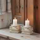 2 Pcs Pedestal Stand for Decoration Display Distressed Vintage Column Stand White Embossed Plant Candle Pedestal Small Classic Plinth Base for Party Wedding Home Decorative Table Centerpiece
