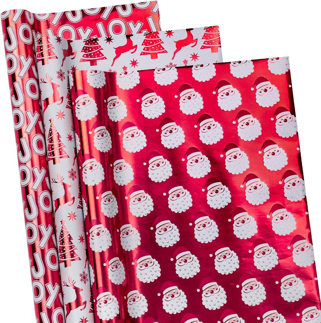RUSPEPA Christmas Wrapping Paper Rolls - Mini Roll - 17 inches x 10 feet per Roll, Total of 3 Rolls - Red and White