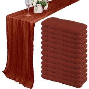 12 Pack 10Ft Cheesecloth Boho Gauze Table Runner - 35x120 Inch Rustic Cheese Cloth Long Romantic Table Runner for Wedding Bridal Shower Birthday Party Decor (Terracotta)