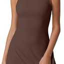 QINSEN Womens Open Back Tennis Dress Sleeveless Built in Shorts Golf Athletic Dress with Pockets Size M/L