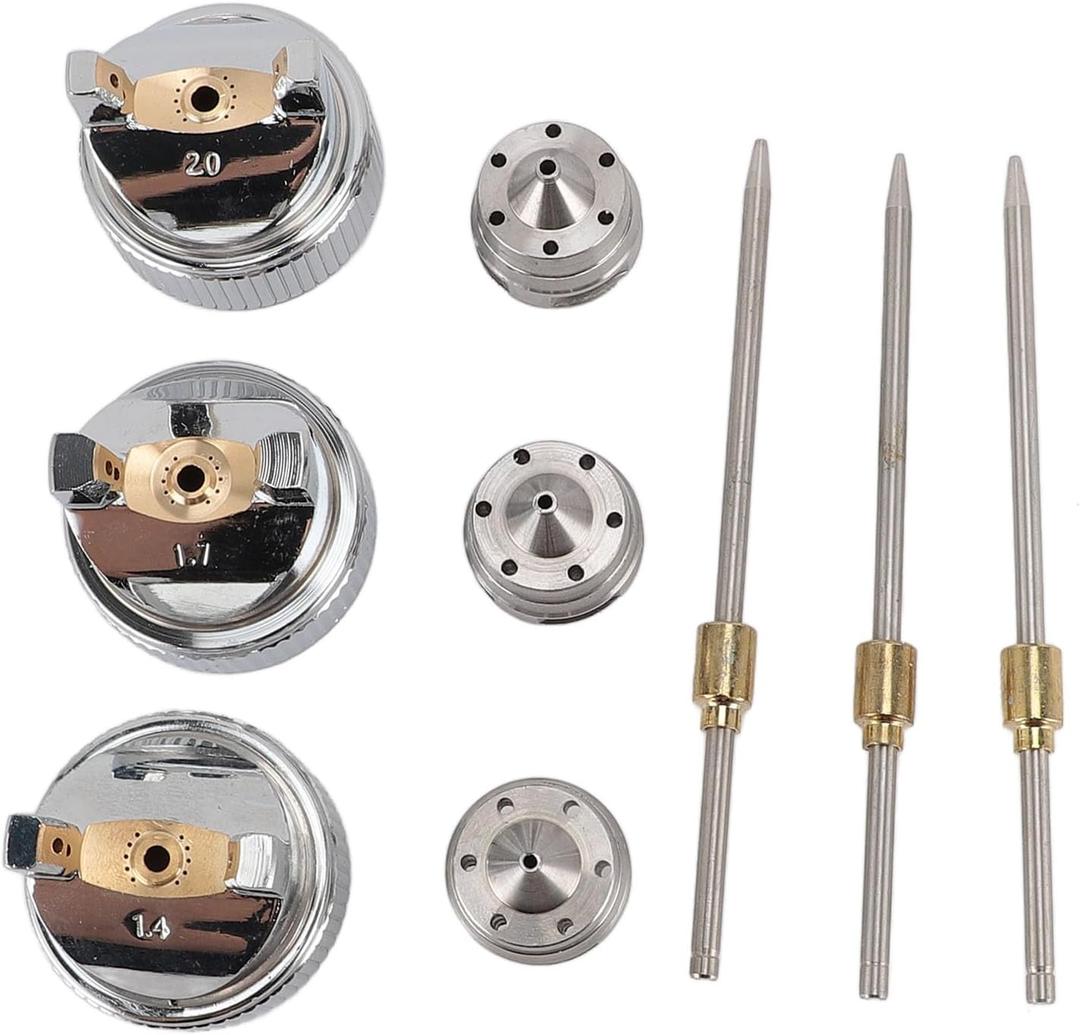 Nozzle Set, H-827 1.4mm 1.7mm 2.0mm Nozzle Replacement Kit 3 Sets Needle Fluid Nozzle Air Cap Kit Brass Plastic Fluid Tip Size Set Up Spray Paint Repair Accessories Kit for Spray Guns