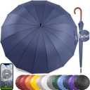 Royal Walk Windproof Large Umbrella for Rain 54 Inch Automatic Open for 2 Persons Wind Resistant Big Golf Umbrellas for Adult Men Women Classic Wooden Handle Fast Drying Strong 16 Ribs Travel 120cm (Navy Blue)