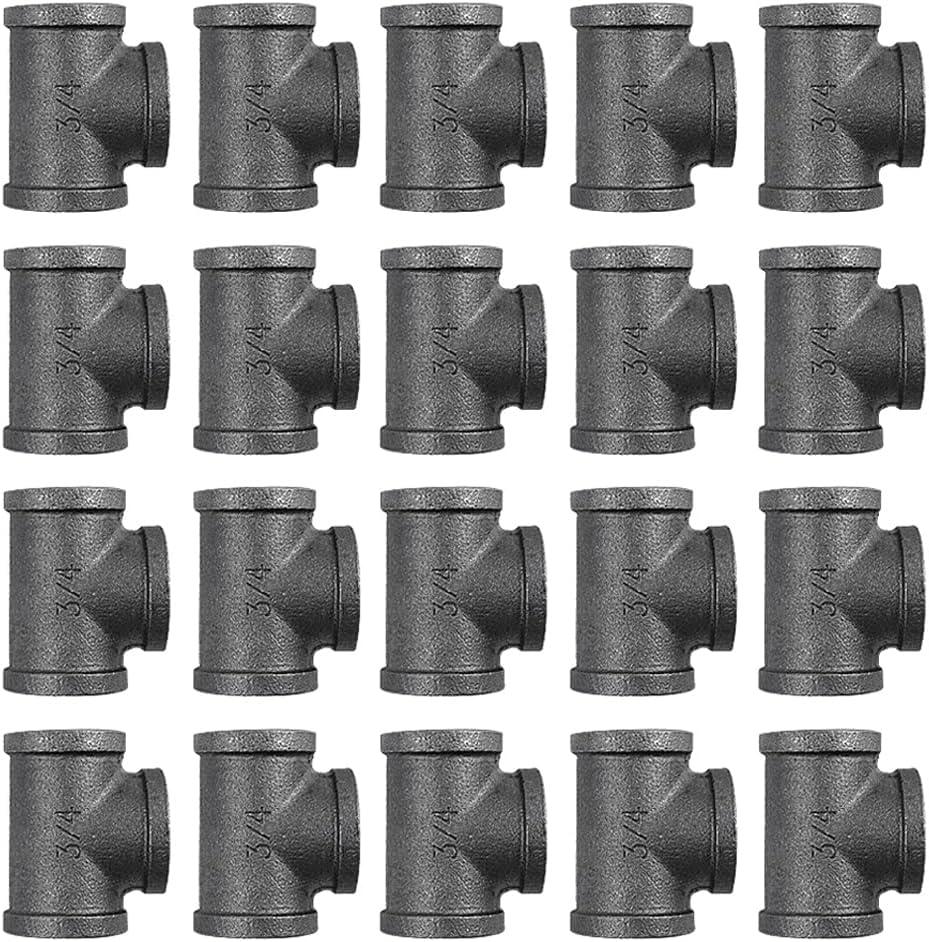 20 Pack 3/4 Inch Tee Threaded Pipe Fittings, Cast Pipe Fittings for DIY Furniture Decorative, Steampunk Industrial Vintage Style.