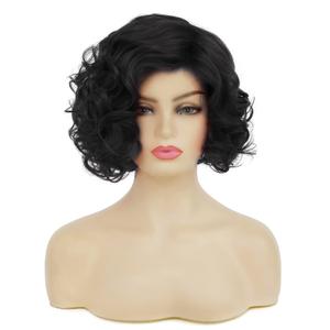 Baruisi Short Curly Black Wigs for Women Synthetic Natural Wavy Costume Cosplay Party Wig,Black