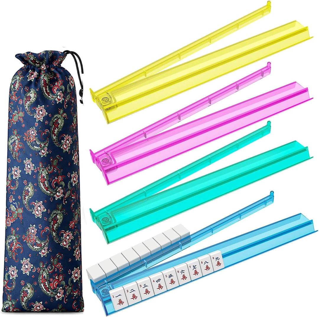 Mahjong Racks with Pushers, Set of 4, 4 Color Clear Plastic, Standard