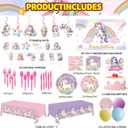 Unicorn Party Birthday Supplies - 220Pcs Unicorn Party Decorations Included Backdrop, Banner, Tablecloth, Hanging Swirls, Cupcake Toppers, Tableware, Paper Towel, Latex Balloons (BIG)