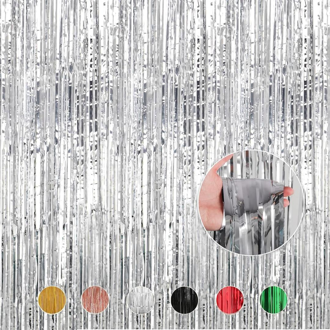 Silver Foil Fringe Curtains Metallic Tinsel Shimmer Curtain Party Backdrop Decorations,Pack of 4 Silver Foil Fringe Curtains Metallic Tinsel Shimmer Curtain Party Backdrop Decorations,Pack of 4