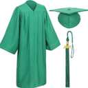 D DODOU Unisex Matte Graduation Cap and Gown Tassel Package for High School and Bachelor (Green)