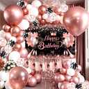 80 PCS Rose Gold Happy Birthday Party Balloons Decoration Set with Photo Background Backdrop Banner Cloth 3 PCS 18inch Metal Balloons Pink Gold Party Supplies for Girl Women