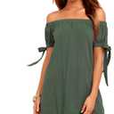 Women's Ruffle Dresses Off Shoulder Tie Flared Sleeve Mini Dresses Solid Color Casual Shift Plus Size Dresses, S