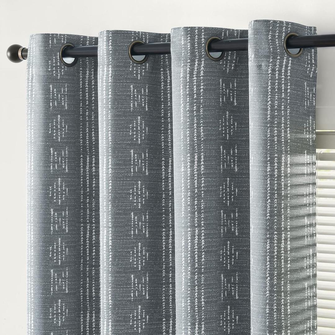 jinchan 95% Blackout Boho Curtains 63 Inch Length for Bedroom White on Grey Geometric Printed Grommet Top Room Darkening Thermal Insulated Window Drapes 2 Panels