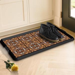 BEHERO Boot Tray Shoe Mat Decorative Patterned, Rubber Boot Matt Tray Indoor and Outdoor Use, 16" x27.5" Shoe Cleaning Mat Non-Slip, Shoe Storage Waterproof with Artistic Prints for Entryway(Brown)