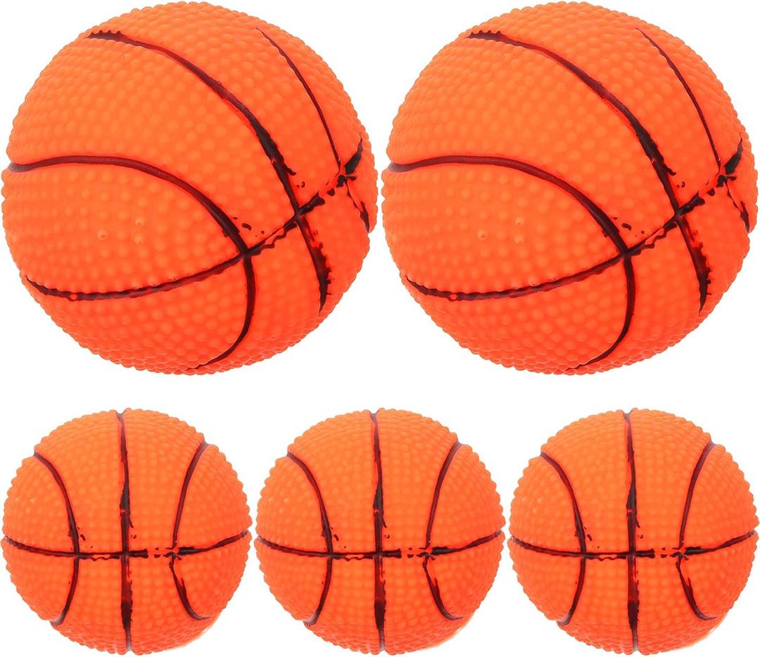 LOGOFUN 5pcs Squeaky Dog Ball Latex Rubber Pet Toys Basketball Shape Puppy Chew Toy for Small Middle Animal Interactive Accessories