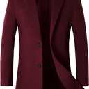 chouyatou Men's Mid-Length Single Breasted Wool Blend Top Coat (Medium, Notch-Burgundy)