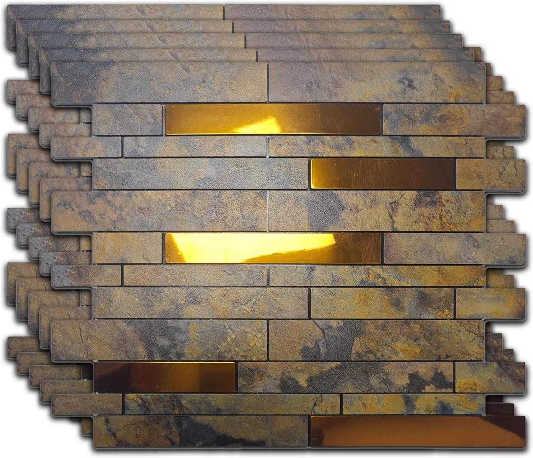 10pcs Waterproof & Non-Slip Mosaic Peel & Stick Wall Stickers, Heat-Resistant Self-Adhesive Tiles, Easy Cut DIY Multi-Room Decals for Kitchen Bathroom Bedroom Living Room (10, Brown)