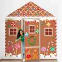 VitalCozy 4 Pcs Christmas Gingerbread Door Decoration Xmas Gingerbread House Candy Door Covers Backdrop Christmas Hanging Banner Porch Sign for Holiday Classroom Office Home Party Decor(Brown)