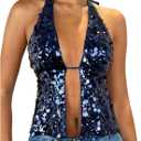 SOLY HUX Women's Sparkly Sequin Halter Tops Y2k Crop Top Night Out Party Outfits Streetwear (Dark Blue) S