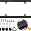 Real Carbon Fiber License Plate Frame, 100% Pure Carbon Fiber Frame, Black License Plate Holder Cover with Screw Caps, Anti-Vibration Pads (Twill 4 Hole)