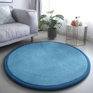 Loartee Thick Kids Round Rug - Coral Velvet Area Rugs, Memory Foam Circular Carpet for Nursery Playroom Home Decor Dormitory, Diameter 39 inch, Blue