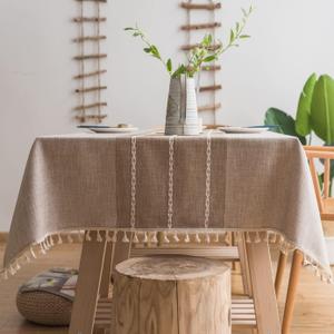Linen Table Cloth Waterproof Cotton Fabric Farmhouse Burlap Rustic Boho Oblong Tablecloth for Party Holiday, Camping,Picnic,Kitchen and Dining Room Table Decor, Rectangle 55"x 102", 8-10 Seats