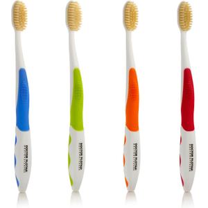 MOUTHWATCHERS Dr Plotkas Soft Bristle Flossing Toothbrush Manual Soft Toothbrush for Adults, Ultra Clean, Good for Sensitive Teeth and Gums, Variety 4 Pack, Colors May Vary