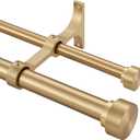 Kemmie Heavy Duty Double Curtain Rods with Cylindrical Cap Finials 72 to 144 Telescoping Rod 1 Inch Diameter Front Rod and 5/8 Inch Diameter Back Rod Window Drapery Rods, Warm Gold