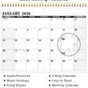 7 x 2026 Calendar, 2026 Wall Calendar 12 Month, 8.5" x 11", Jan 2026 - Dec 2026, 3-Hole Punched Binder Calendar, Memoranda Lined Pages with Thick Paper, Spiral Binding, Holidays, Moon Phases, Black