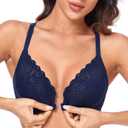 HACI Women's Front Closure Bra Underwire Unpadded T-Back Plus Size Lacy Full Coverage Racerback T-Shirt Unlined (34G, Blue)